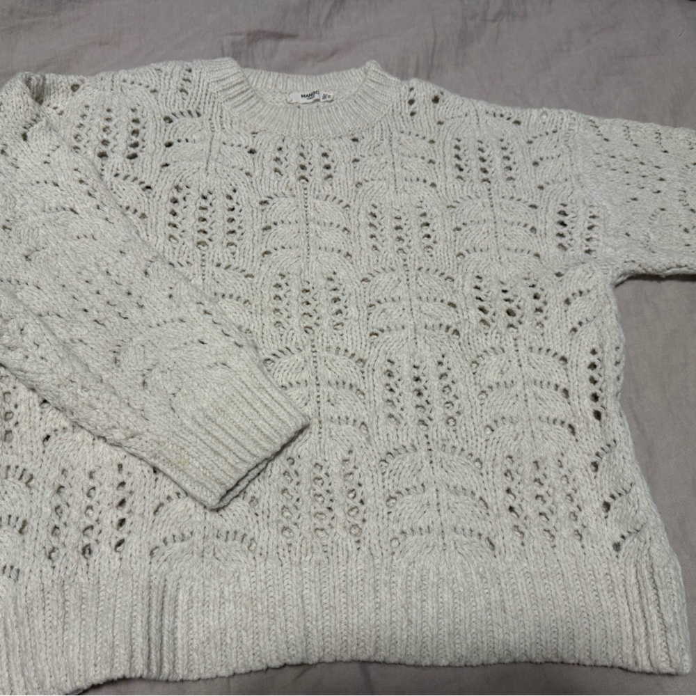 Mango Textured Knit Sweater in Cream